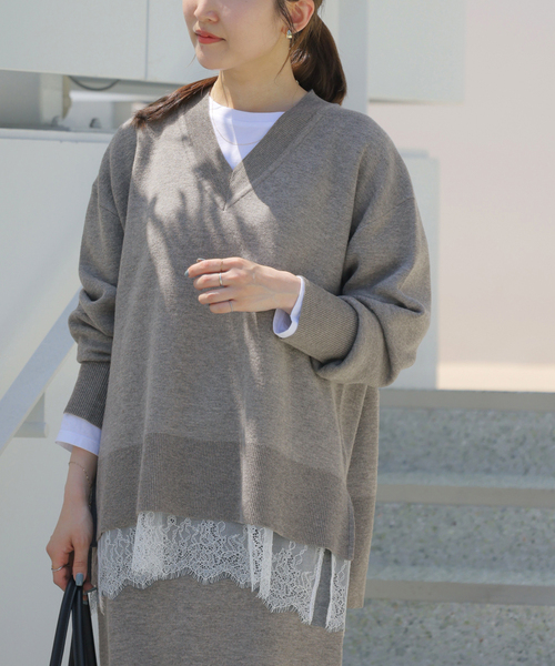JOURNAL STANDARD relume（ジャーナルスタンダード　レリューム）の「ウォッシャブルウールミックスVネックプルオーバー（ニット/セーター・レディース・ブラック/グレー・FREE）」の2枚目の写真