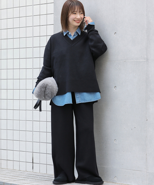 JOURNAL STANDARD relume（ジャーナルスタンダード　レリューム）の「ウォッシャブルウールミックスVネックプルオーバー（ニット/セーター・レディース・ブラック/グレー・FREE）」の3枚目の写真