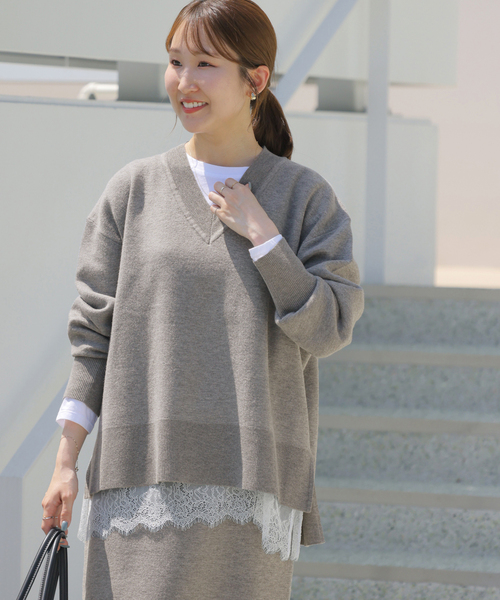 JOURNAL STANDARD relume（ジャーナルスタンダード　レリューム）の「ウォッシャブルウールミックスVネックプルオーバー（ニット/セーター・レディース・ブラック/グレー・FREE）」の14枚目の写真