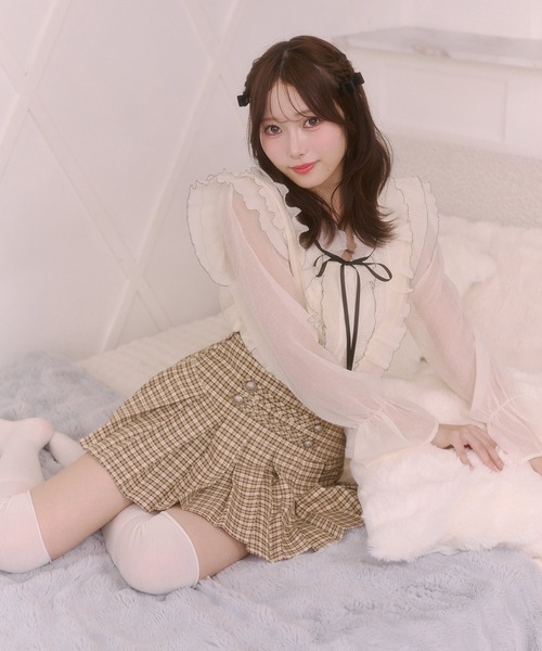 Rmine(アールマイン)の「配色メロー フリル リボンタイ付き シフォンブラウス(シャツ/ブラウス・レディース・ベージュ/ピンク・FREE)」の3枚目の写真