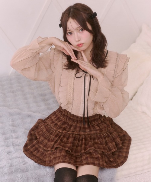 Rmine(アールマイン)の「配色メロー フリル リボンタイ付き シフォンブラウス(シャツ/ブラウス・レディース・ベージュ/ピンク・FREE)」の13枚目の写真