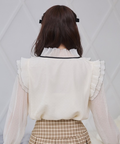 Rmine(アールマイン)の「配色メロー フリル リボンタイ付き シフォンブラウス(シャツ/ブラウス・レディース・ベージュ/ピンク・FREE)」の6枚目の写真