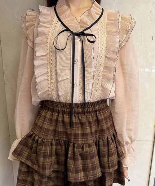 Rmine(アールマイン)の「配色メロー フリル リボンタイ付き シフォンブラウス(シャツ/ブラウス・レディース・ベージュ/ピンク・FREE)」の19枚目の写真