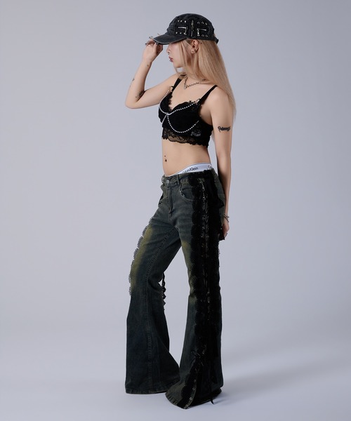 dollslutz（ドルズラッツ）の「【dollslutz】lace up flare denim /【ﾄﾞﾙｽﾞﾗｯﾂ】レースアップフレアデニム（デニムパンツ・レディース・ダークインディゴブルー・FREE）」の13枚目の写真