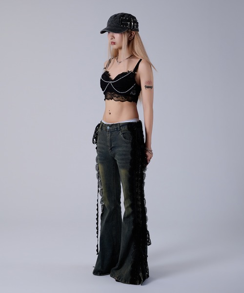 dollslutz（ドルズラッツ）の「【dollslutz】lace up flare denim /【ﾄﾞﾙｽﾞﾗｯﾂ】レースアップフレアデニム（デニムパンツ・レディース・ダークインディゴブルー・FREE）」の12枚目の写真