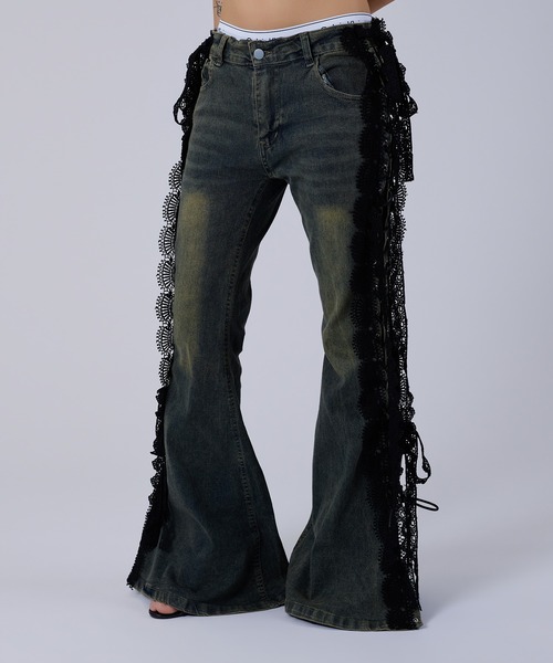 dollslutz（ドルズラッツ）の「【dollslutz】lace up flare denim /【ﾄﾞﾙｽﾞﾗｯﾂ】レースアップフレアデニム（デニムパンツ・レディース・ダークインディゴブルー・FREE）」の6枚目の写真