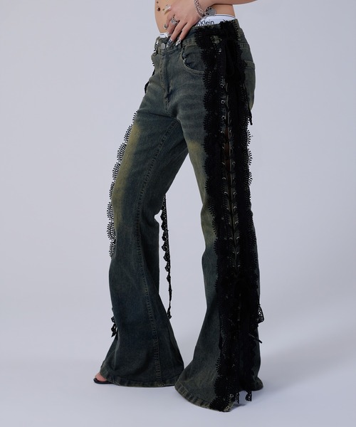 dollslutz（ドルズラッツ）の「【dollslutz】lace up flare denim /【ﾄﾞﾙｽﾞﾗｯﾂ】レースアップフレアデニム（デニムパンツ・レディース・ダークインディゴブルー・FREE）」の9枚目の写真