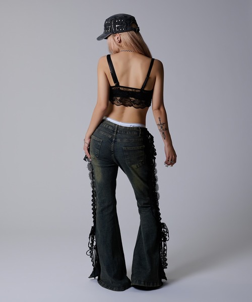 dollslutz（ドルズラッツ）の「【dollslutz】lace up flare denim /【ﾄﾞﾙｽﾞﾗｯﾂ】レースアップフレアデニム（デニムパンツ・レディース・ダークインディゴブルー・FREE）」の5枚目の写真