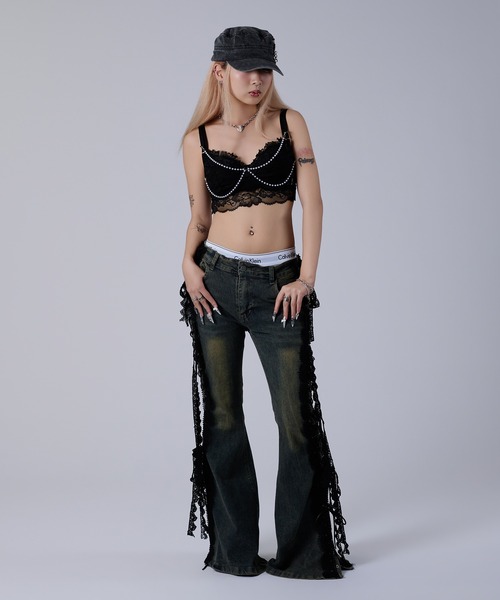 dollslutz（ドルズラッツ）の「【dollslutz】lace up flare denim /【ﾄﾞﾙｽﾞﾗｯﾂ】レースアップフレアデニム（デニムパンツ・レディース・ダークインディゴブルー・FREE）」の11枚目の写真