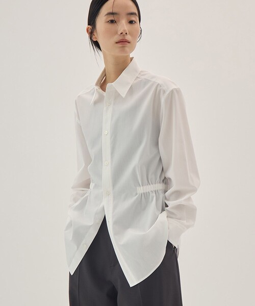 08sircus(ゼロエイトサーカス)の「【08sircus/サーカス】Pe/Co broad waist gather shirt/ブロードウエストギャザーシャツ(シャツ/ブラウス・レディース・ホワイト/グレー・1/0)」の2枚目の写真