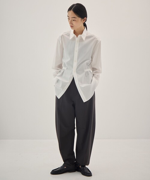 08sircus(ゼロエイトサーカス)の「【08sircus/サーカス】Pe/Co broad waist gather shirt/ブロードウエストギャザーシャツ(シャツ/ブラウス・レディース・ホワイト/グレー・1/0)」の3枚目の写真