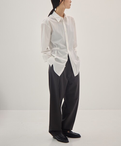 08sircus(ゼロエイトサーカス)の「【08sircus/サーカス】Pe/Co broad waist gather shirt/ブロードウエストギャザーシャツ(シャツ/ブラウス・レディース・ホワイト/グレー・1/0)」の4枚目の写真