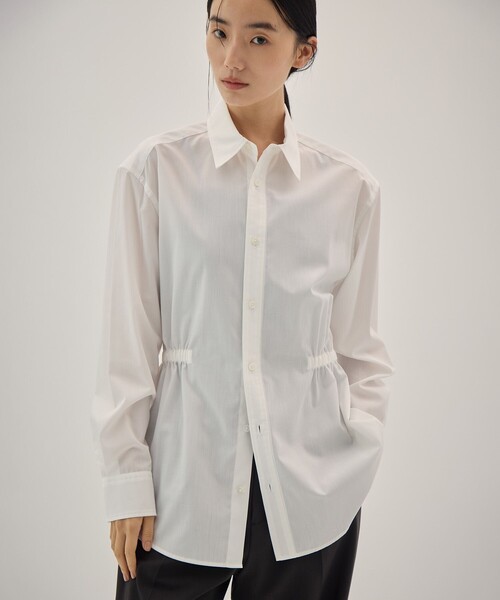 08sircus(ゼロエイトサーカス)の「【08sircus/サーカス】Pe/Co broad waist gather shirt/ブロードウエストギャザーシャツ(シャツ/ブラウス・レディース・ホワイト/グレー・1/0)」の5枚目の写真