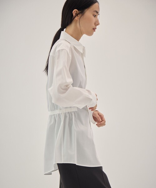 08sircus(ゼロエイトサーカス)の「【08sircus/サーカス】Pe/Co broad waist gather shirt/ブロードウエストギャザーシャツ(シャツ/ブラウス・レディース・ホワイト/グレー・1/0)」の6枚目の写真