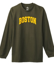 Ol' Basics(オール・ベーシックス) 長袖Tシャツ BOSTON アーチロゴ プリント 袖リブ ロンT ロングTシャツ トップス カットソー レディース