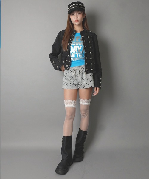 SPINNS(スピンズ)の「裏毛リブショートパンツ/ドット/韓国ガーリー(スウェットパンツ・レディース・ピンク/グレー/ブラック・ONESIZE)」の8枚目の写真