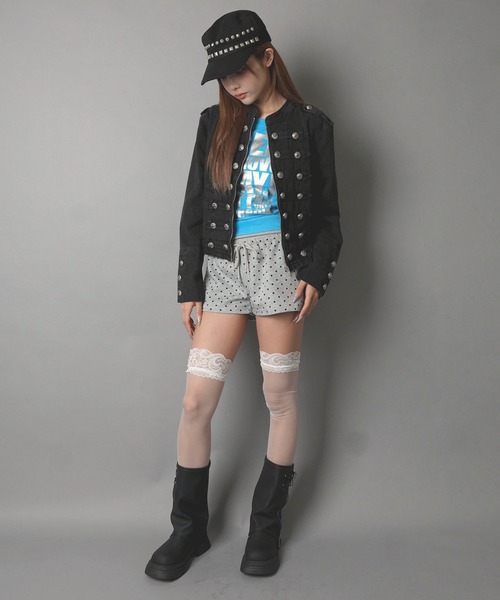 SPINNS(スピンズ)の「裏毛リブショートパンツ/ドット/韓国ガーリー(スウェットパンツ・レディース・ピンク/グレー/ブラック・ONESIZE)」の7枚目の写真