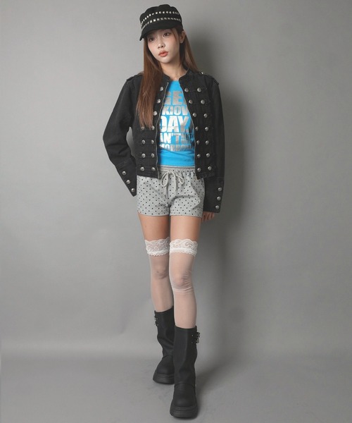 SPINNS(スピンズ)の「裏毛リブショートパンツ/ドット/韓国ガーリー(スウェットパンツ・レディース・ピンク/グレー/ブラック・ONESIZE)」の6枚目の写真