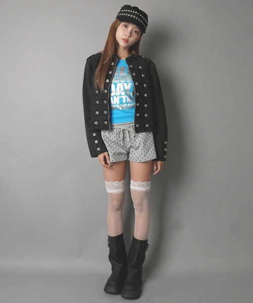 SPINNS(スピンズ)の「裏毛リブショートパンツ/ドット/韓国ガーリー(スウェットパンツ・レディース・ピンク/グレー/ブラック・ONESIZE)」の5枚目の写真