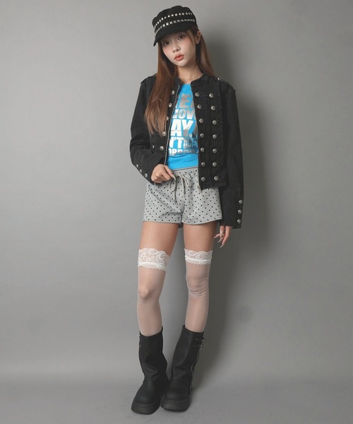 SPINNS(スピンズ)の「裏毛リブショートパンツ/ドット/韓国ガーリー(スウェットパンツ・レディース・ピンク/グレー/ブラック・ONESIZE)」の4枚目の写真