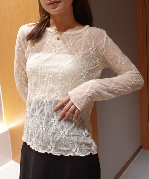 CORNERS(コーナーズ)の「レースクルーネックトップス(Tシャツ/カットソー・レディース・アイボリー/ブラック/ブラウン・M)」の20枚目の写真