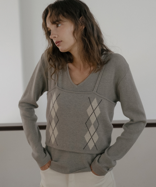 TILL I DIE（ティルアイダイ）の「Wool blend argyle bustier SET [TIFA06SW07]_Charcoal（ニット/セーター・レディース・ダークグレー・FREE）」の3枚目の写真