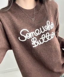 レタリング刺繍 クルーネックニットプルオーバー
