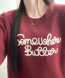 レタリング刺繍 クルーネックニットプルオーバー