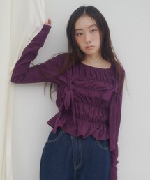 【umm.】リボンシャーリングトップス