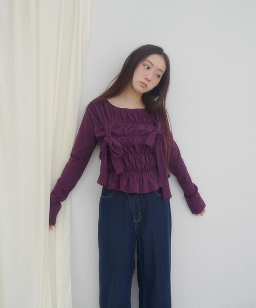 DISCOAT（ディスコート）の「【umm.】リボンシャーリングトップス（シャツ/ブラウス・レディース・オフホワイト/パープル/ブルー・FREE）」の11枚目の写真