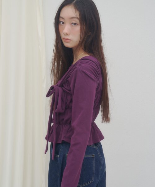 DISCOAT（ディスコート）の「【umm.】リボンシャーリングトップス（シャツ/ブラウス・レディース・オフホワイト/パープル/ブルー・FREE）」の12枚目の写真
