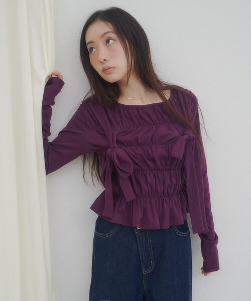 DISCOAT（ディスコート）の「【umm.】リボンシャーリングトップス（シャツ/ブラウス・レディース・オフホワイト/パープル/ブルー・FREE）」の17枚目の写真