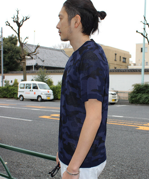 ESSENTIAL GARMENT MEN'S BIGI（エッセンシャルガーメントメンズビギ）の「 迷彩柄ジャガードニット / 半袖 カモフラ（ニット/セーター・メンズ・カーキ/ネイビー・LARGE/MEDIUM/SMALL）」の6枚目の写真