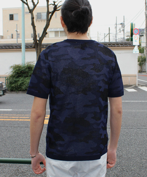 ESSENTIAL GARMENT MEN'S BIGI（エッセンシャルガーメントメンズビギ）の「 迷彩柄ジャガードニット / 半袖 カモフラ（ニット/セーター・メンズ・カーキ/ネイビー・LARGE/MEDIUM/SMALL）」の7枚目の写真