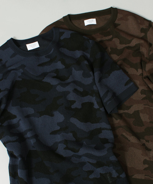 ESSENTIAL GARMENT MEN'S BIGI（エッセンシャルガーメントメンズビギ）の「 迷彩柄ジャガードニット / 半袖 カモフラ（ニット/セーター・メンズ・カーキ/ネイビー・LARGE/MEDIUM/SMALL）」の3枚目の写真
