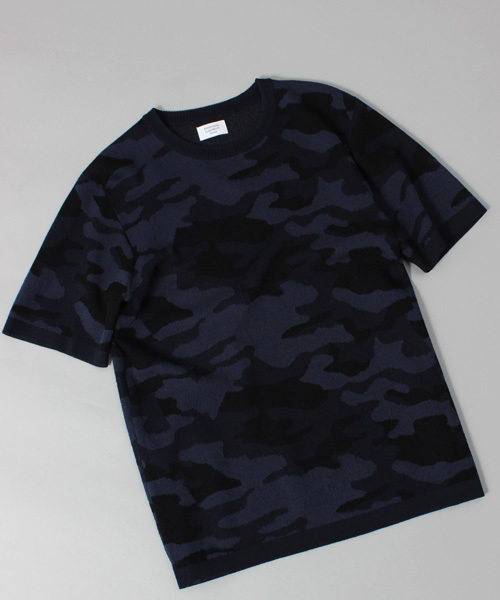 ESSENTIAL GARMENT MEN'S BIGI（エッセンシャルガーメントメンズビギ）の「 迷彩柄ジャガードニット / 半袖 カモフラ（ニット/セーター・メンズ・カーキ/ネイビー・LARGE/MEDIUM/SMALL）」の4枚目の写真