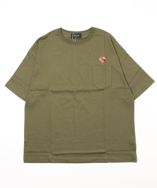 rehacer（レアセル）の「rehacer STAND : Flower Heart Big T-Shirt  / フラワーハートビッグ Tシャツ（Tシャツ/カットソー・メンズ・ブラック/ホワイト/オリーブ/グレー/ネイビー・MEDIUM/SMALL/LARGE/X-LARGE/140/150/100/110/120）」の18枚目の写真