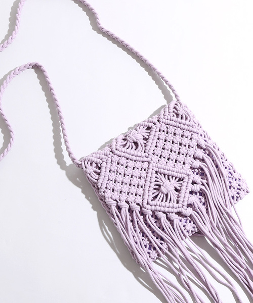 WEGO(ウィゴー)の「WEGO/コットンフリンジショルダーバッグ(ショルダーバッグ・レディース・ホワイト/ピンク/ブラック/パープル/イエロー・FREE)」の4枚目の写真
