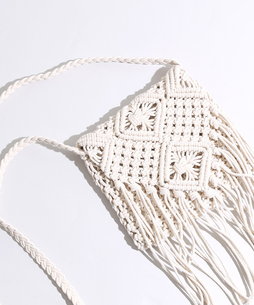 WEGO(ウィゴー)の「WEGO/コットンフリンジショルダーバッグ(ショルダーバッグ・レディース・ホワイト/ピンク/ブラック/パープル/イエロー・FREE)」の2枚目の写真