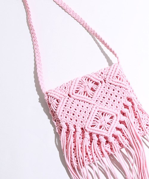 WEGO(ウィゴー)の「WEGO/コットンフリンジショルダーバッグ(ショルダーバッグ・レディース・ホワイト/ピンク/ブラック/パープル/イエロー・FREE)」の1枚目の写真