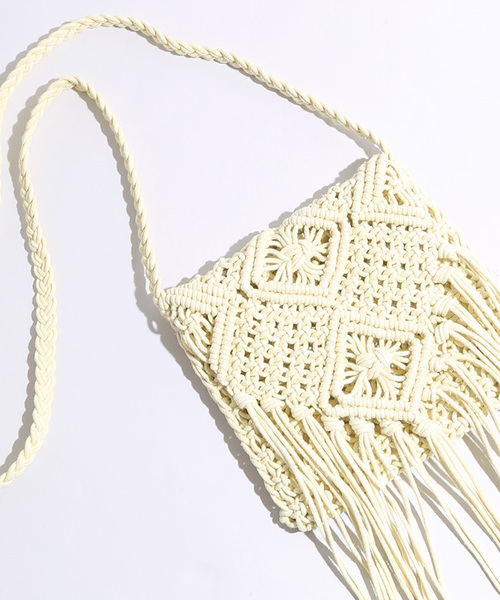 WEGO(ウィゴー)の「WEGO/コットンフリンジショルダーバッグ(ショルダーバッグ・レディース・ホワイト/ピンク/ブラック/パープル/イエロー・FREE)」の5枚目の写真