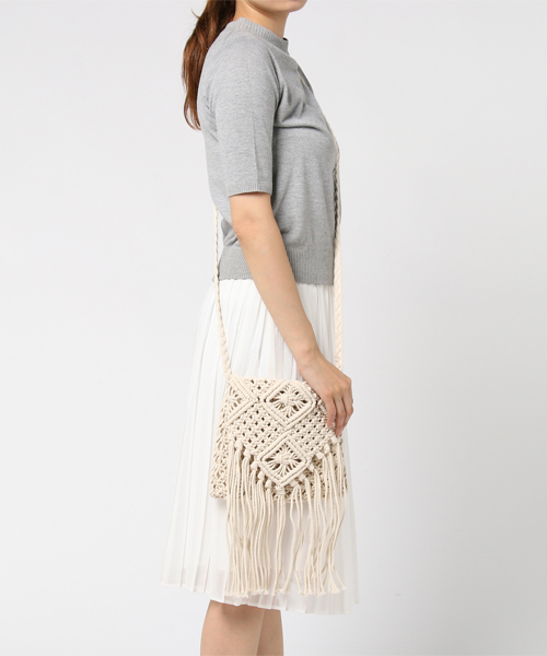WEGO(ウィゴー)の「WEGO/コットンフリンジショルダーバッグ(ショルダーバッグ・レディース・ホワイト/ピンク/ブラック/パープル/イエロー・FREE)」の10枚目の写真