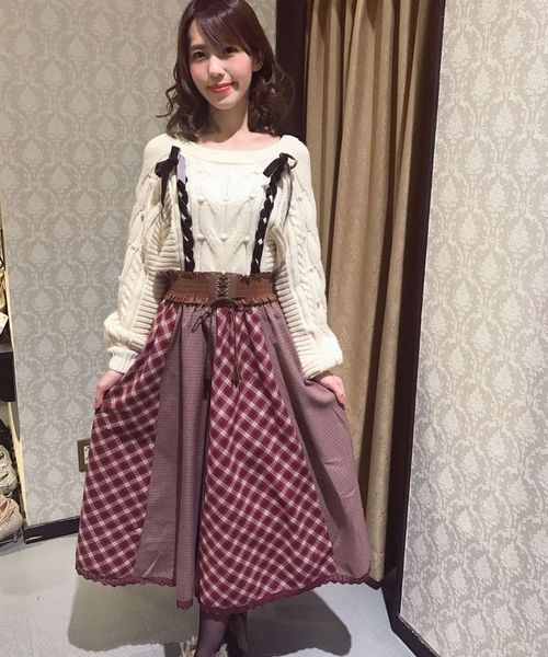 axes femme（アクシーズファム）の「ベルト付パッチワークスカート（スカート・レディース・ブラック/ネイビー/ワイン・MEDIUM）」の3枚目の写真