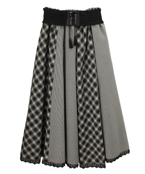 axes femme（アクシーズファム）の「ベルト付パッチワークスカート（スカート・レディース・ブラック/ネイビー/ワイン・MEDIUM）」の2枚目の写真