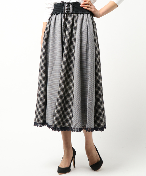 axes femme（アクシーズファム）の「ベルト付パッチワークスカート（スカート・レディース・ブラック/ネイビー/ワイン・MEDIUM）」の7枚目の写真