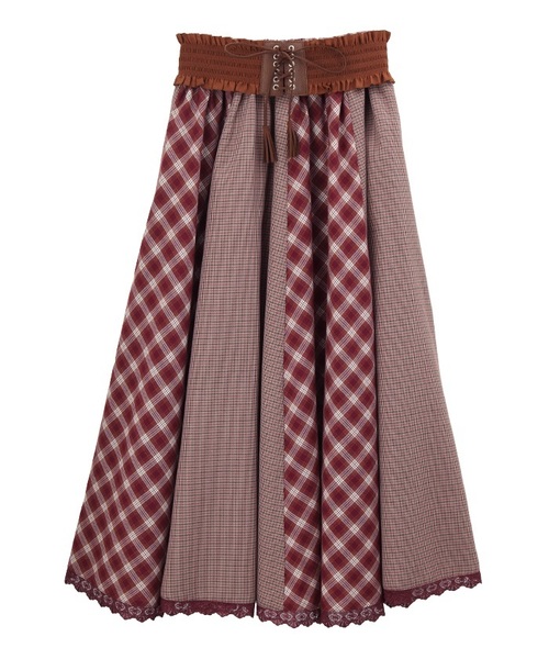 アドーア パッチワークストライプベルト付きスカート 36 パッチワーク