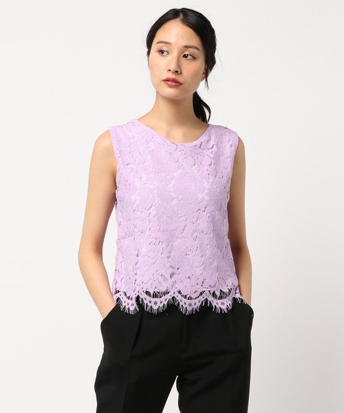 KOBE LETTUCE（コウベレタス）の「ノースリーブレースブラウス【セットアップOK】（シャツ/ブラウス・レディース・オフホワイト/サックスブルー/ラベンダー/ブラック/ライトイエロー/ネイビー/グレイッシュベージュ/ライトパープル/コーラル/グリーン/ピンク・FREE）」の9枚目の写真