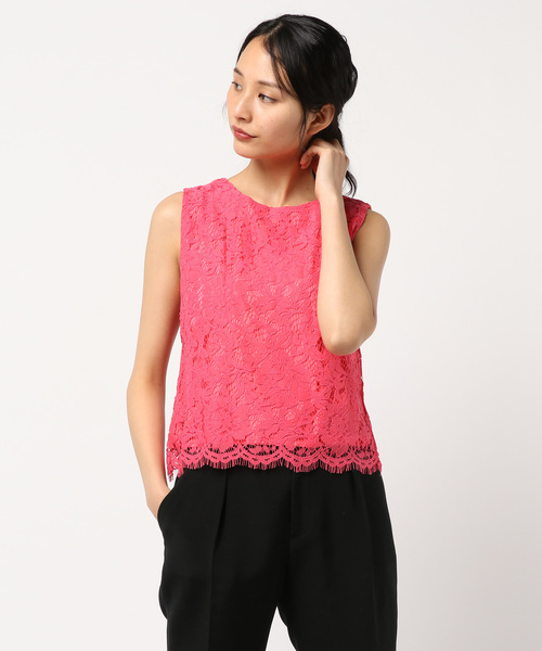 KOBE LETTUCE（コウベレタス）の「ノースリーブレースブラウス【セットアップOK】（シャツ/ブラウス・レディース・オフホワイト/サックスブルー/ラベンダー/ブラック/ライトイエロー/ネイビー/グレイッシュベージュ/ライトパープル/コーラル/グリーン/ピンク・FREE）」の11枚目の写真