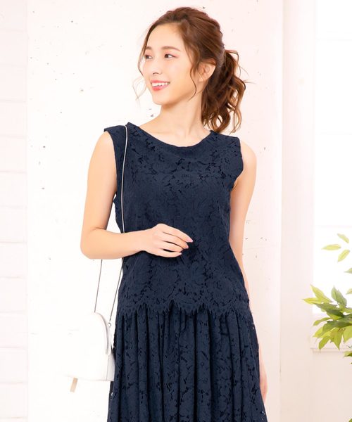 KOBE LETTUCE（コウベレタス）の「ノースリーブレースブラウス【セットアップOK】（シャツ/ブラウス・レディース・オフホワイト/サックスブルー/ラベンダー/ブラック/ライトイエロー/ネイビー/グレイッシュベージュ/ライトパープル/コーラル/グリーン/ピンク・FREE）」の6枚目の写真