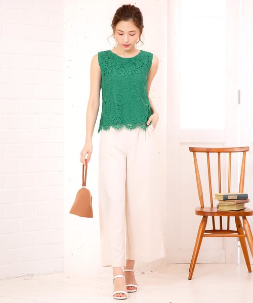 KOBE LETTUCE（コウベレタス）の「ノースリーブレースブラウス【セットアップOK】（シャツ/ブラウス・レディース・オフホワイト/サックスブルー/ラベンダー/ブラック/ライトイエロー/ネイビー/グレイッシュベージュ/ライトパープル/コーラル/グリーン/ピンク・FREE）」の15枚目の写真